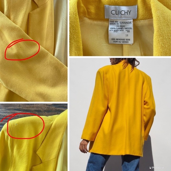 VINTAGE 80'S YELLOW WOOL BLAZER - Picture 4 of 4